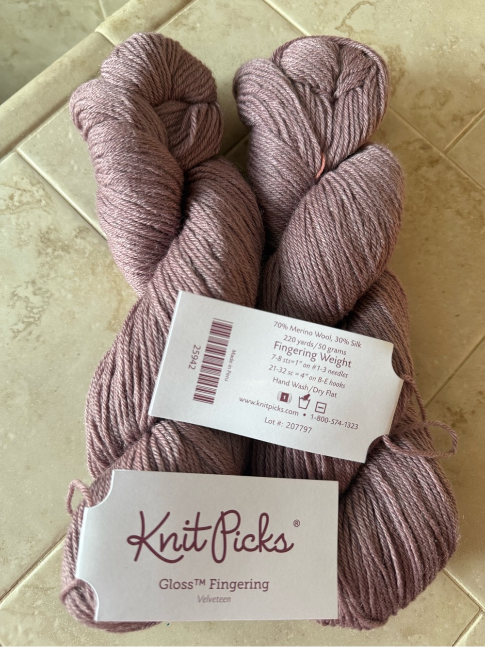 Knit Picks Gloss Fingering Merino Wool/Silk Blend Yarn - Dusty Mauve 2 Hanks